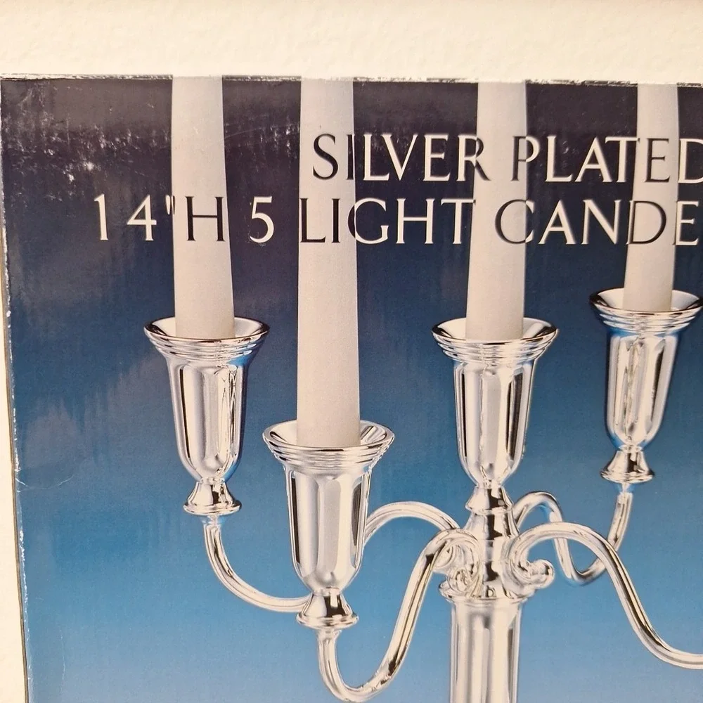 Vtg GODINGER Sterling Silver Plated Candelabrum Candlestick Holder 5 Arms NEW